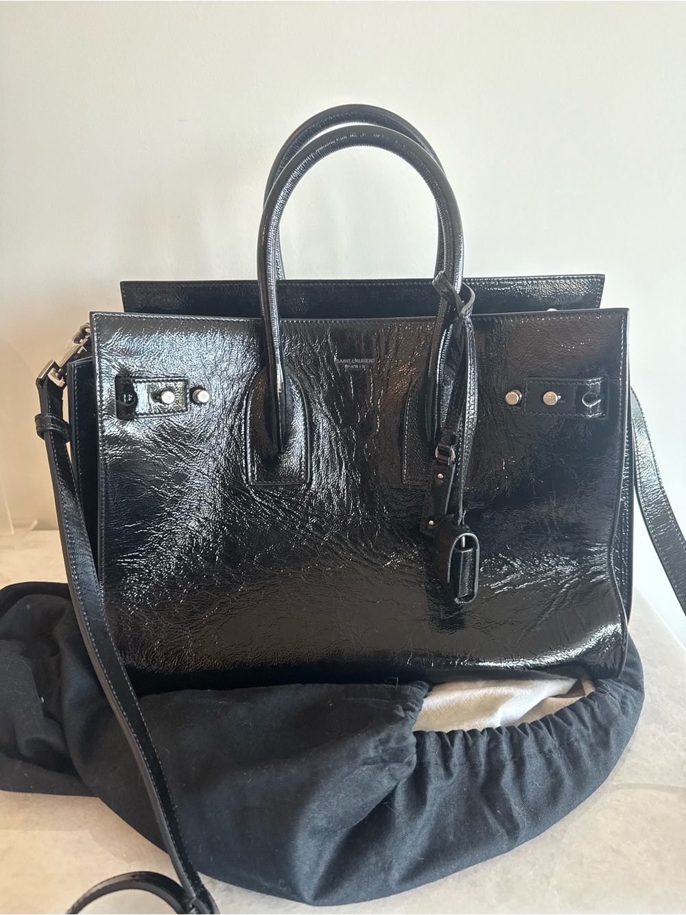 Saint Laurent Black Patent Leather Sac de Jour Satchel